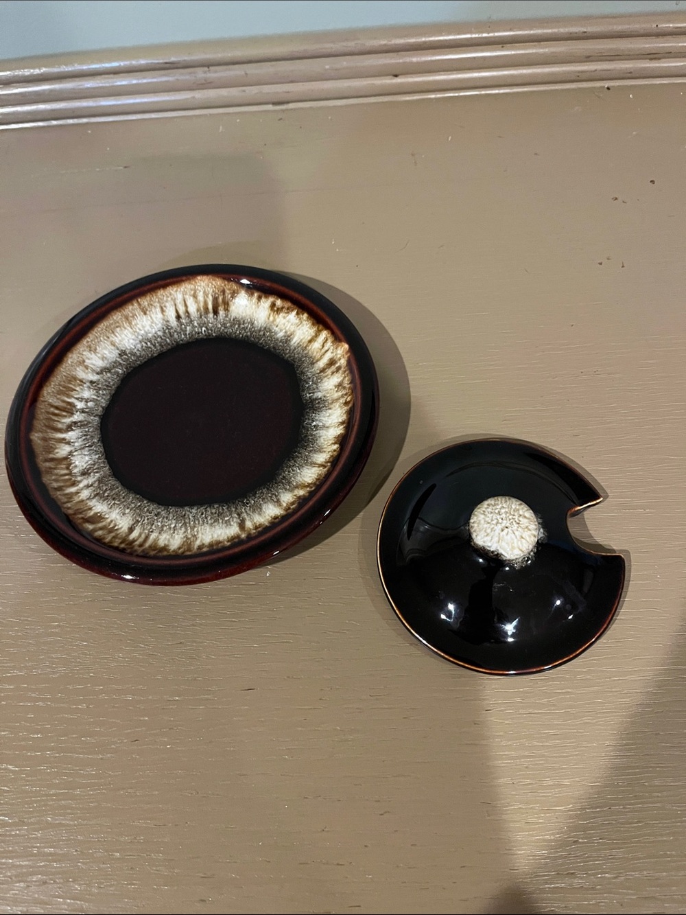 Vintage Pfaltzgraf Brown Drip Glaze sugar bowl lid and under plate replacement